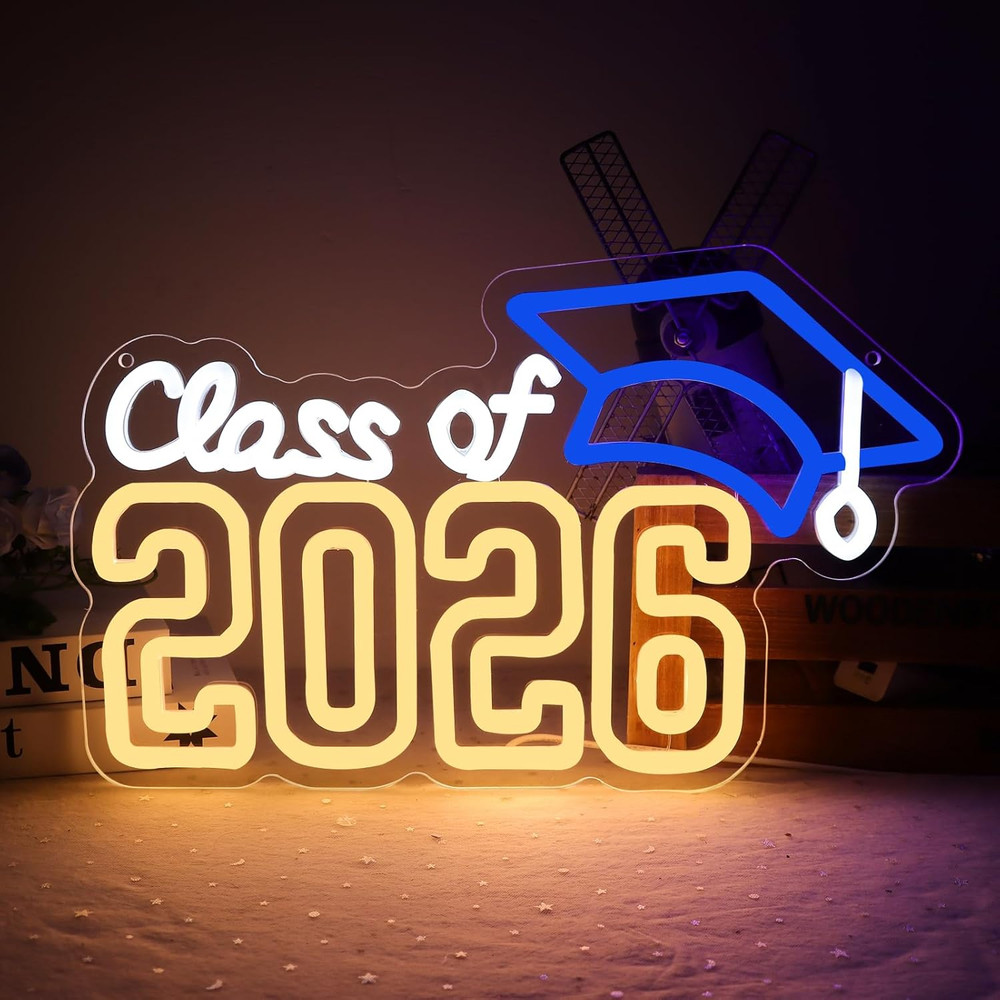 Class of 2026 LED Neon Sign Graduation Party Decor 15.3X9.4 Inch Blue White Warm