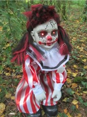 Halloween Animated Talking Zombie Clown Girl Doll Light Up Eyes Party Prop Decor
