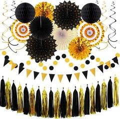 Black-Gold Graduation Party-Decorations – 33pcs Kits Banner, Streamers Tassel…