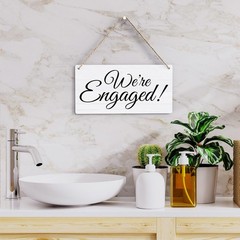 White Rustic We’re Engaged Wedding Sign Photo Props 12×6 Inch Party Decor