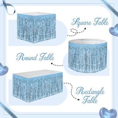 2 Pack Light Blue Table Skirts, 29×108″ Metallic Foil Tinsel Fringe Table Ski…