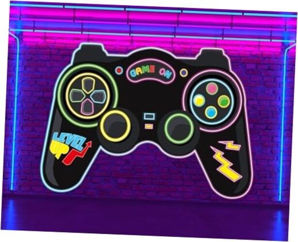 Large Neon Video Game Backdrop 70.9inch Gaming Party Decoration Handheld Video