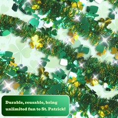33 FT St Patricks Day Tinsel Garland, Green Shamrock Hat Decorations, Hanging…