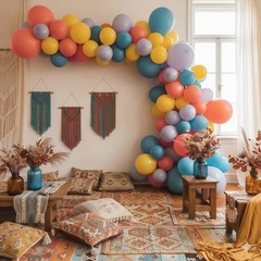Boho Rainbow Balloon, Colorful Assorted Balloons Dusty Baby Orange Blue Dark …