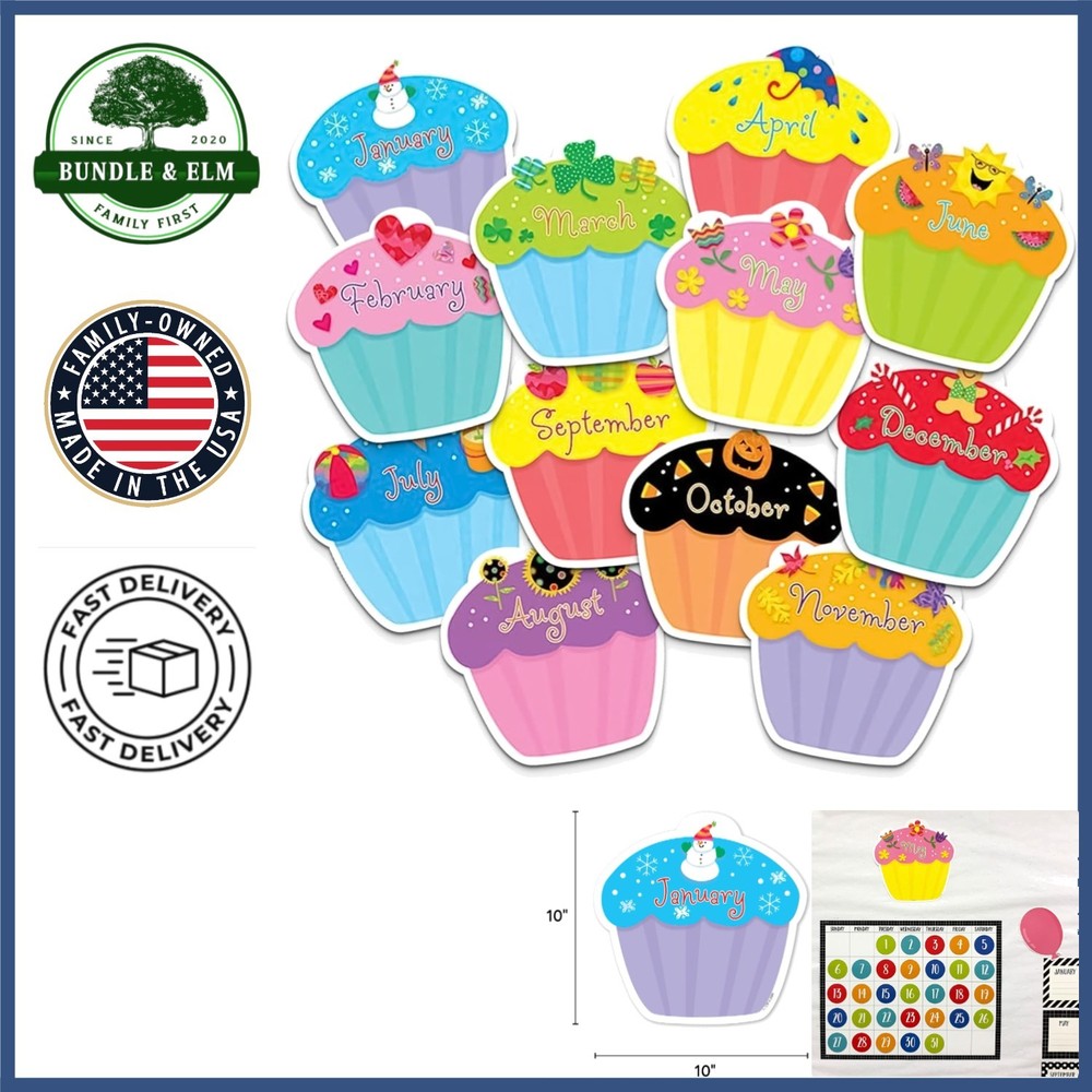 Designer Cutouts for Bulletin Boards, Jumbo 10-Inch Cupcake Theme, 12 Pieces