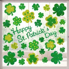 4 Sheet St. Patrick’s Day Window Clings Glitter Green Shamrock Window Decals Dou