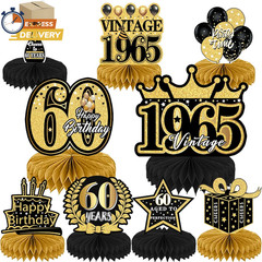 9Pcs 60Th Birthday Party Decorations – 60Th Birthday Decor Men Women Black