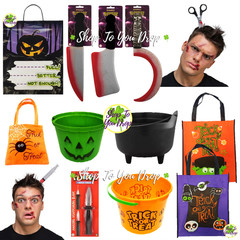 HALLOWEEN WEAPONS TRICK OR TREAT SWEET BAGS BUCKETS FAKE KNIFE 🎃 Candy Chainsaw