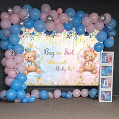 Boho Bear Gender Reveal Backdrop 7X5Ft Boy or Girl Floral Baby Shower Party Phot