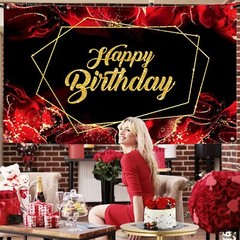 , Large Black and Red Happy Birthday Banner – 72X44 Inch | Red and Black Happy