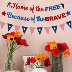 Pre-Strung Memorial Day Decorations Banner Thank You Veterans Days Glitter Blue