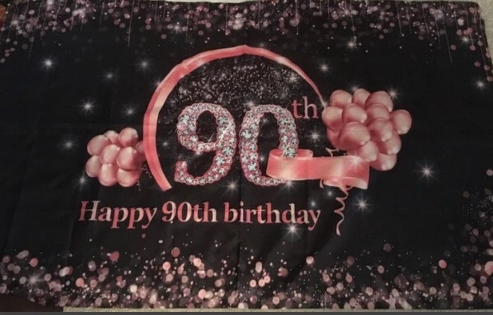 Happy 90th Birthday Banner 3 ft x 5 ft. Backdrop Decorations Party Black / Pink