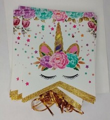 Happy Birthday Banner Unicorn Theme Party Pink Purple Clear Balloons