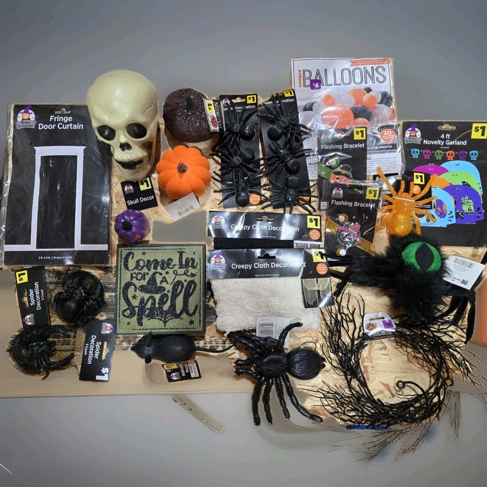 Bulk Halloween Decorations Set of 21 Pc, Decorating Party Pack, Spiders, Skull.