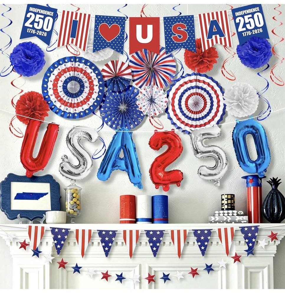 USA 250th Anniversary Party Decor 33Pc Banner Fans Balloons 4th of July