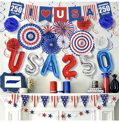 USA 250th Anniversary Party Decor 33Pc Banner Fans Balloons 4th of July