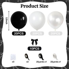Black White Bow Balloons 60pc Coquette Party Decorations Birthday Wedding