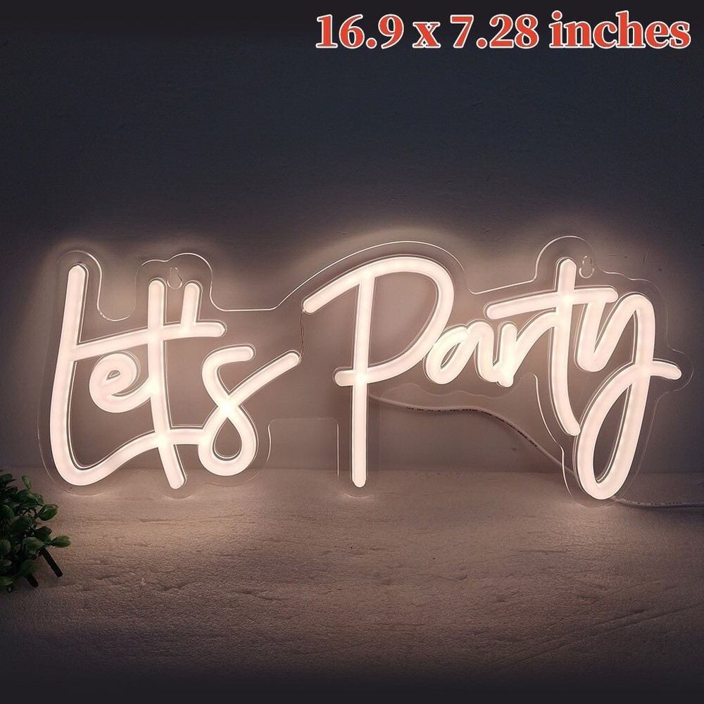 LED Neon Sign Let’ s Party Sign USB 16.9 in x 7.28 in Warm White