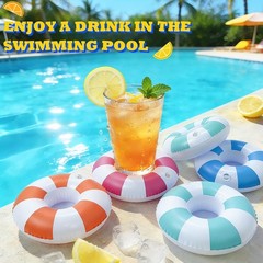 Vintage Stripe Drink Floaties 4 Pack Pool Drink Floats Inflatable Drink Holde…
