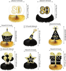 8 Pieces Happy Birthday Decorations Set, 80Th Birthday Party Supplies Honeycomb