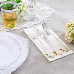 350pcs Silver Plastic Plates, Elegant Disposable Dinnerware Set, 125 Pieces, …