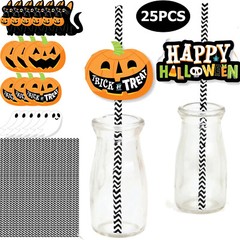25Pcs 8inch Halloween Party Decor Straws Halloween Theme Disposable Paper Straws