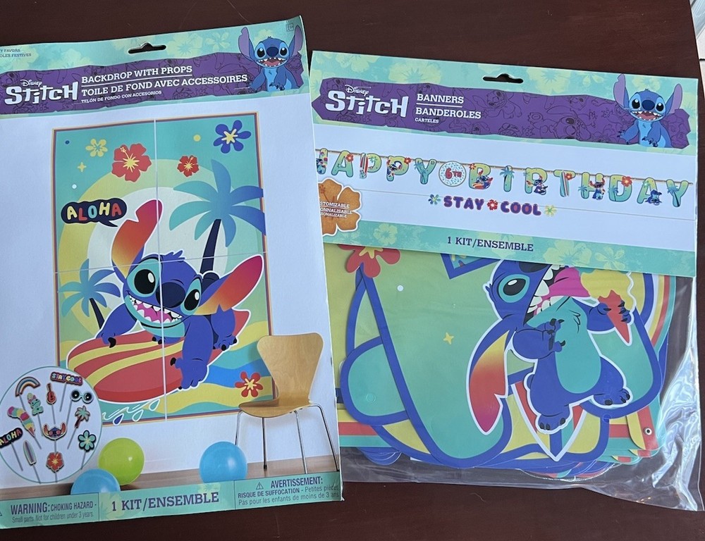 New Stitch Photo Backdrop with Props & Customizable Happy Birthday Banner Set