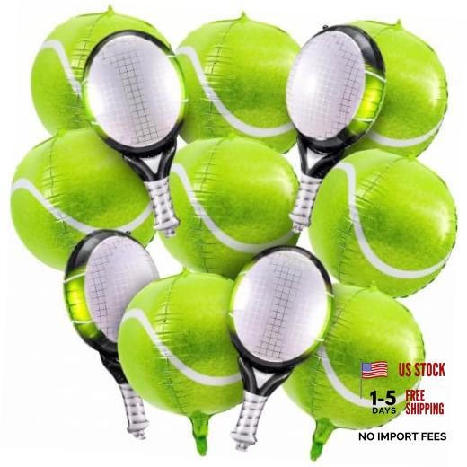 12 Pcs 4d Tennis Balloons Sets, 22in 4d Tennis Balloons & 25in Racket Balloon,