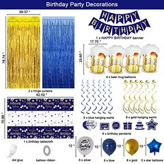 Birthday Decorations for Men, Navy Blue and Gold Happy Birthday Banner