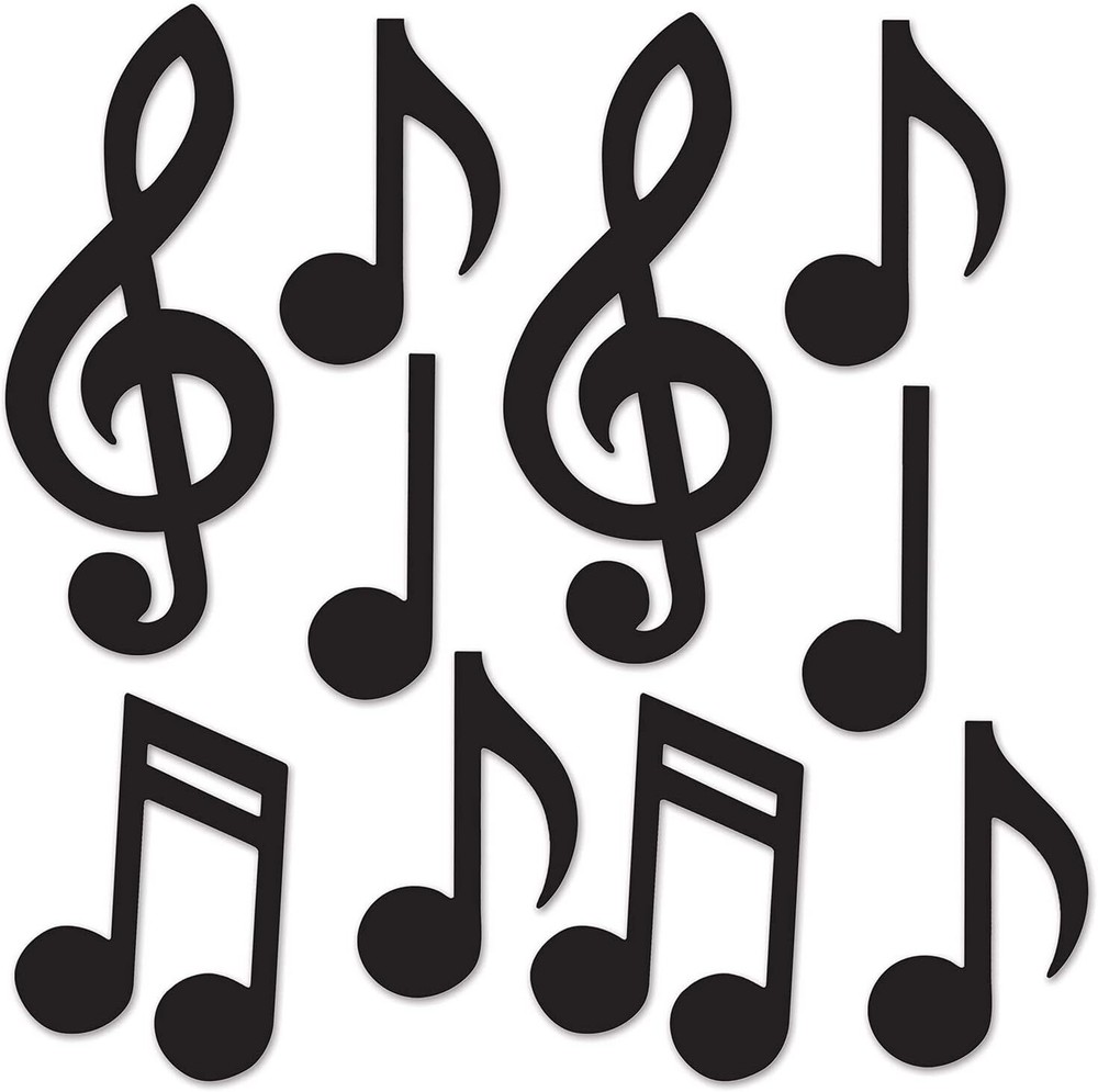 Mini Siluetas De Notas Musicales (Paquete De 10), 5.5″-10.25″, Negro