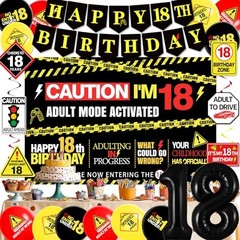 18th Birthday Decorations for Boys Girls, Caution Logos 18th Black Red Yellow