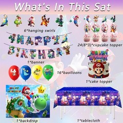 Birthday Party Decorations,50PCS latest Mario Cartoon Theme Supplies – 1 larg…