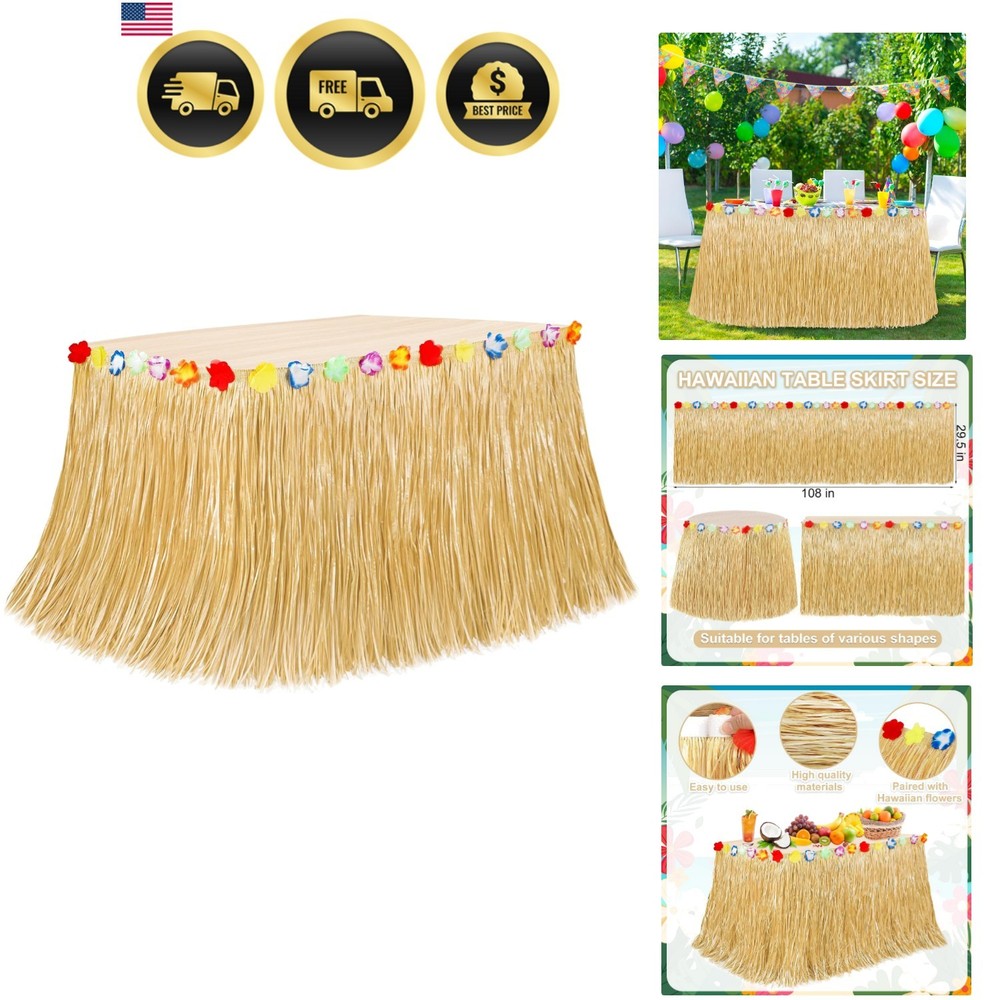 Luau Party Decorations, Natural Hawaiian Grass Table Skirt, Flower 108 X 29.5…