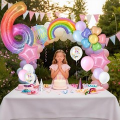 6th Birthday Decorations for Girls, 15PCS Pastel Rainbow Party Balloon Set wi…