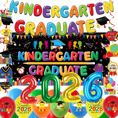 Kindergarten Graduation Party Decorations,Include Banner,Hanging Swirls,Backdrop