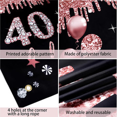 40Th Birthday Decorations for Women,Black Rose Gold 40Th Birthday Decorations In