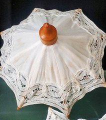 WHITE ASSTD BATTENBURG + OTHER LACE MINI PARASOL PARTY/SHOWER FAVORS – LOT OF 12