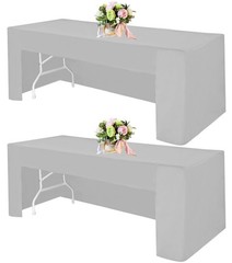 2 Pack Open Back Fitted Rectangle Tablecloths 72 x 30 Inch, Gray Table Clothe…