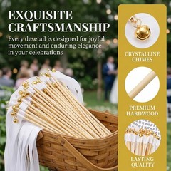 Noamus 100 Pcs Ribbon Wands for Wedding, Lace Streamers Sticks with Bell, Silk