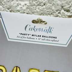 NEW‼ Cakewalk «PARTY» Gold Mylar Baloons Set of 5-14″ Letters • Easy Self Seal‼