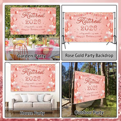 Happy Retirement Party Decorations Backdrop – Rose Gold Banners Decoration Women