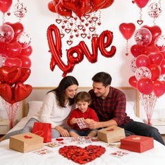 Valentines Day Decorations with Red Heart Balloons and Love Balloon, Fake Ros…