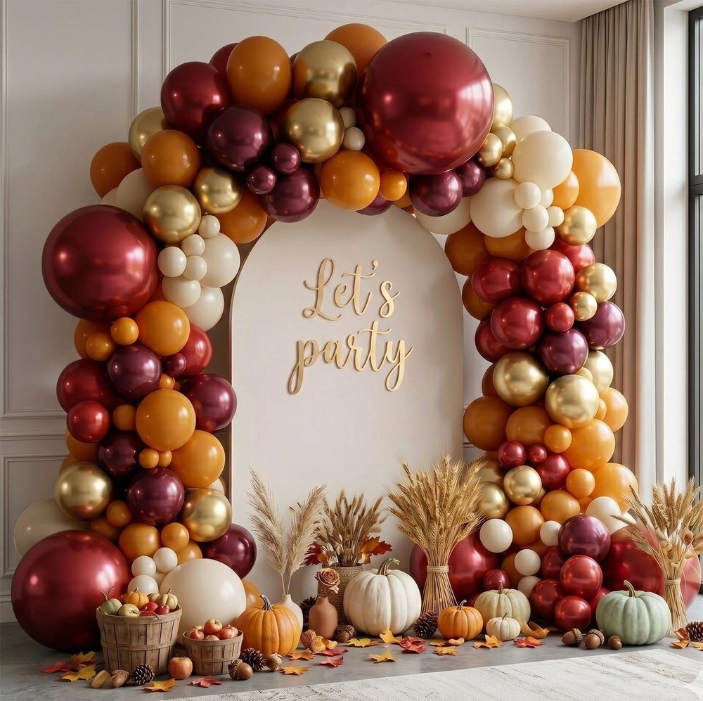 Burgundy Burnt Orange Balloon Arch Kit – Boho Fall Balloon Garland with Metal…
