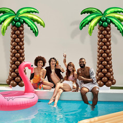 132 Pcs Palm Tree Balloon Column Stand Kit 6.5 Ft with Leaves & Coconut Balloons