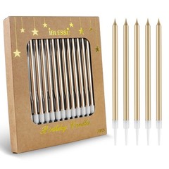 30 PCS Champagne Gold Long Birthday Candles, Thin Metallic Cake Candles, Tall…