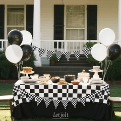 Letjolt Checkerboard Triangle Banner Decoration 10 feet, Black and White