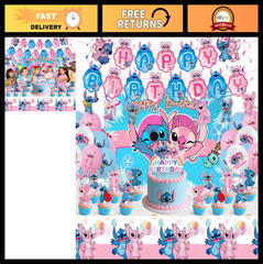 Stitch Birthday Party Supplies Set – Banner, Backdrop, Balloons, Tablecloth & Mo