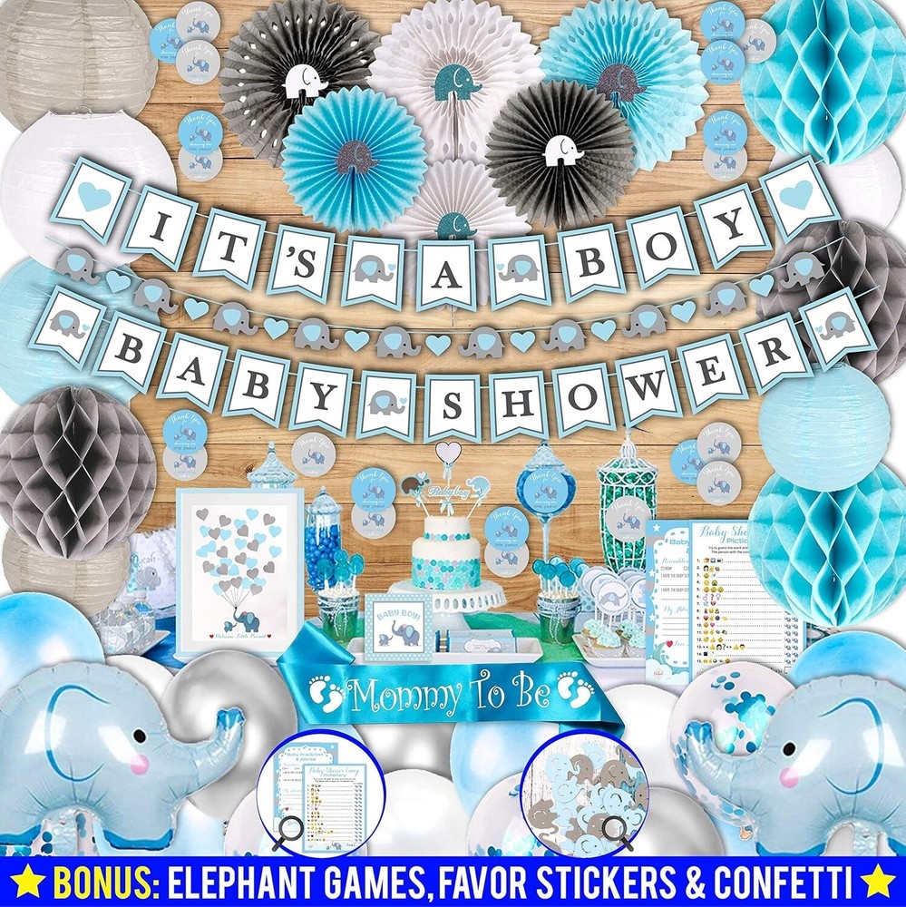 697 Piece Blue Elephant Baby Shower Decorations for Boy Kit – It’S a BOY Pre-Str