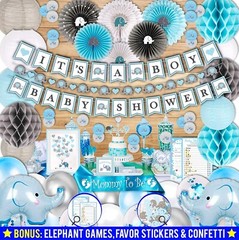 697 Piece Blue Elephant Baby Shower Decorations for Boy Kit – It’S a BOY Pre-Str