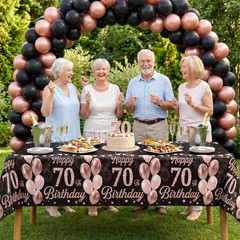 3 Pack 70Th Birthday Decorations for Women – Happy 70Th Birthday Tablecloth, Bla